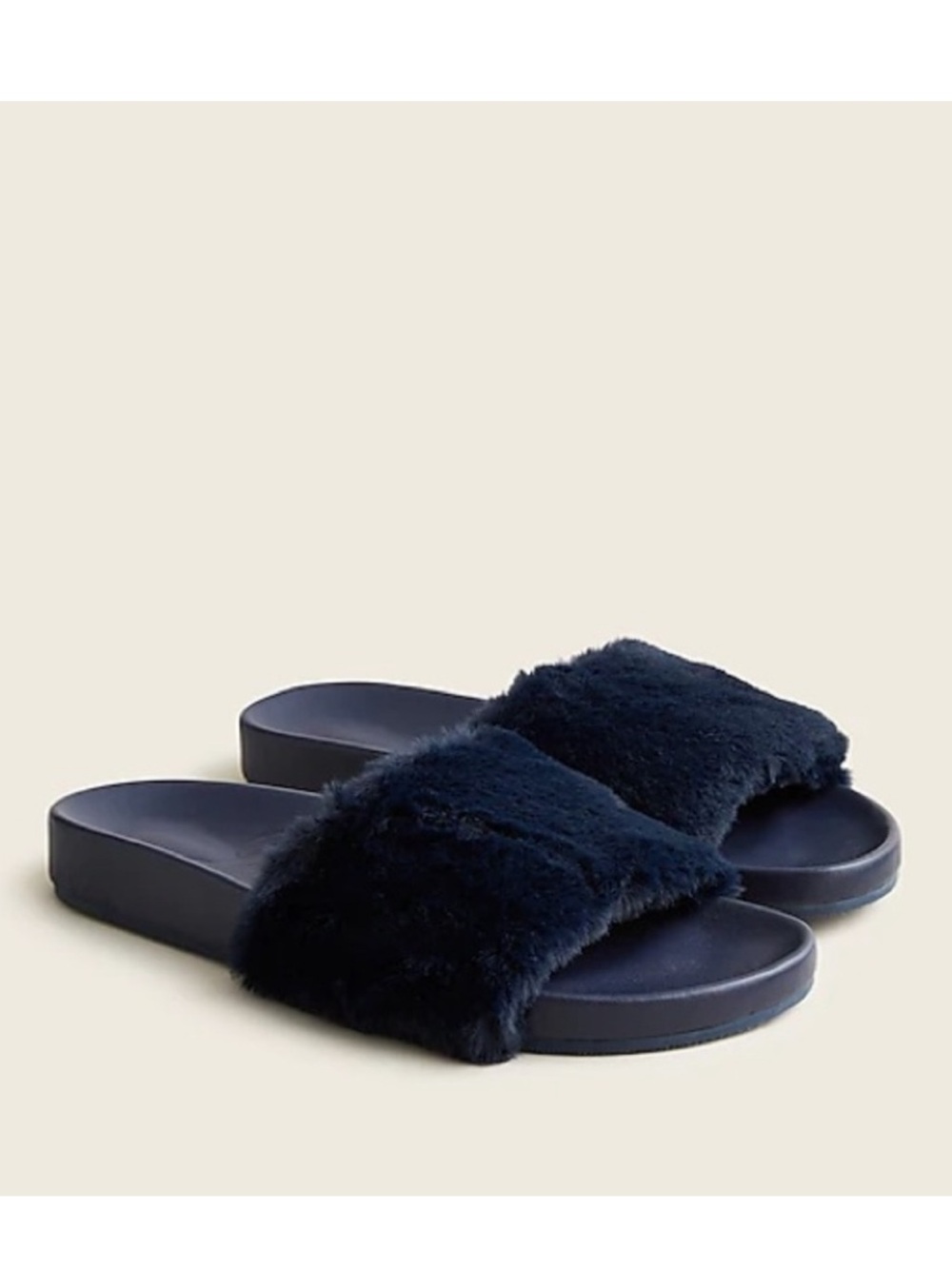 J. Crew Navy Pacific Fluffy Strap Faux Fur Slide Sandals BA189 Leather